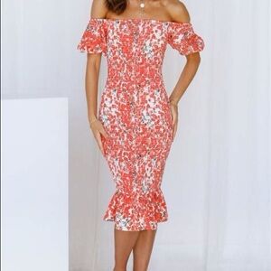 Hello Molly Red Floral Off-Shoulder Midi Dress